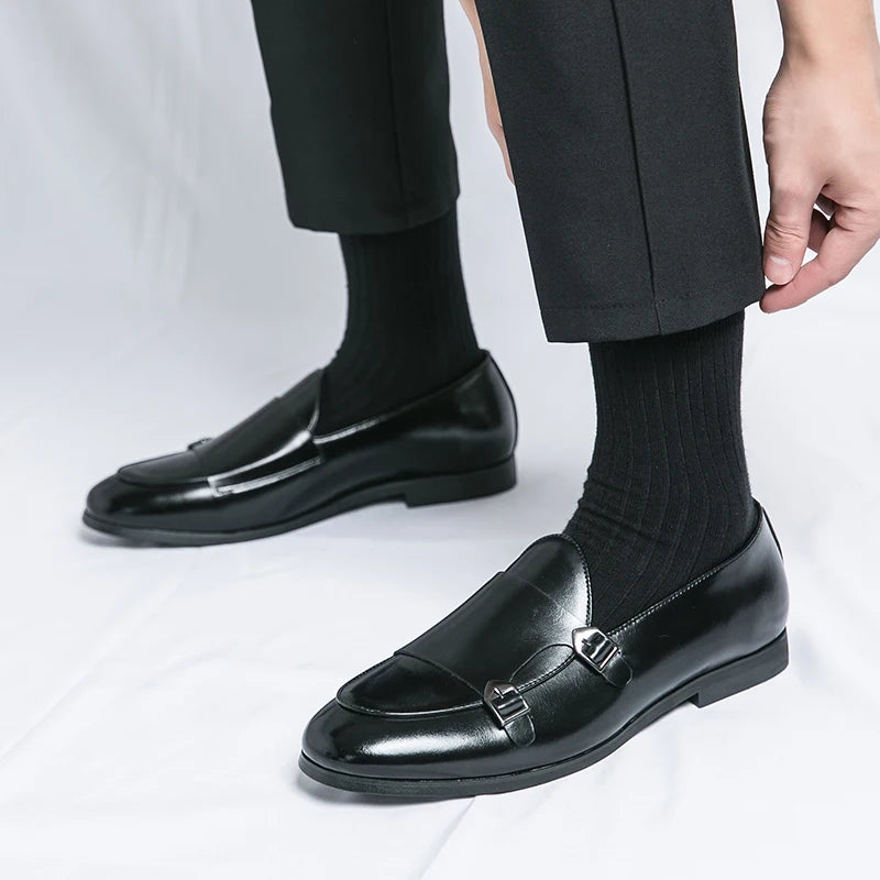 Sapato Masculino de Couro PU Estilo Monge
