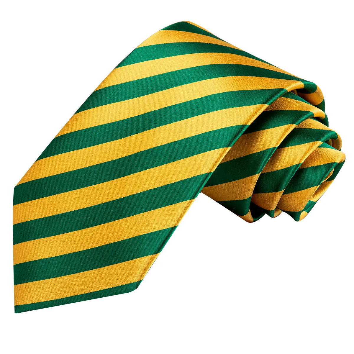 Gravata Masculina Verde e Amarelo Listrado com Lenço de Bolso