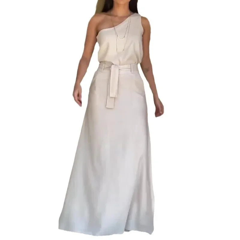 Conjunto Feminino Elegante Blusa e Saia Longa