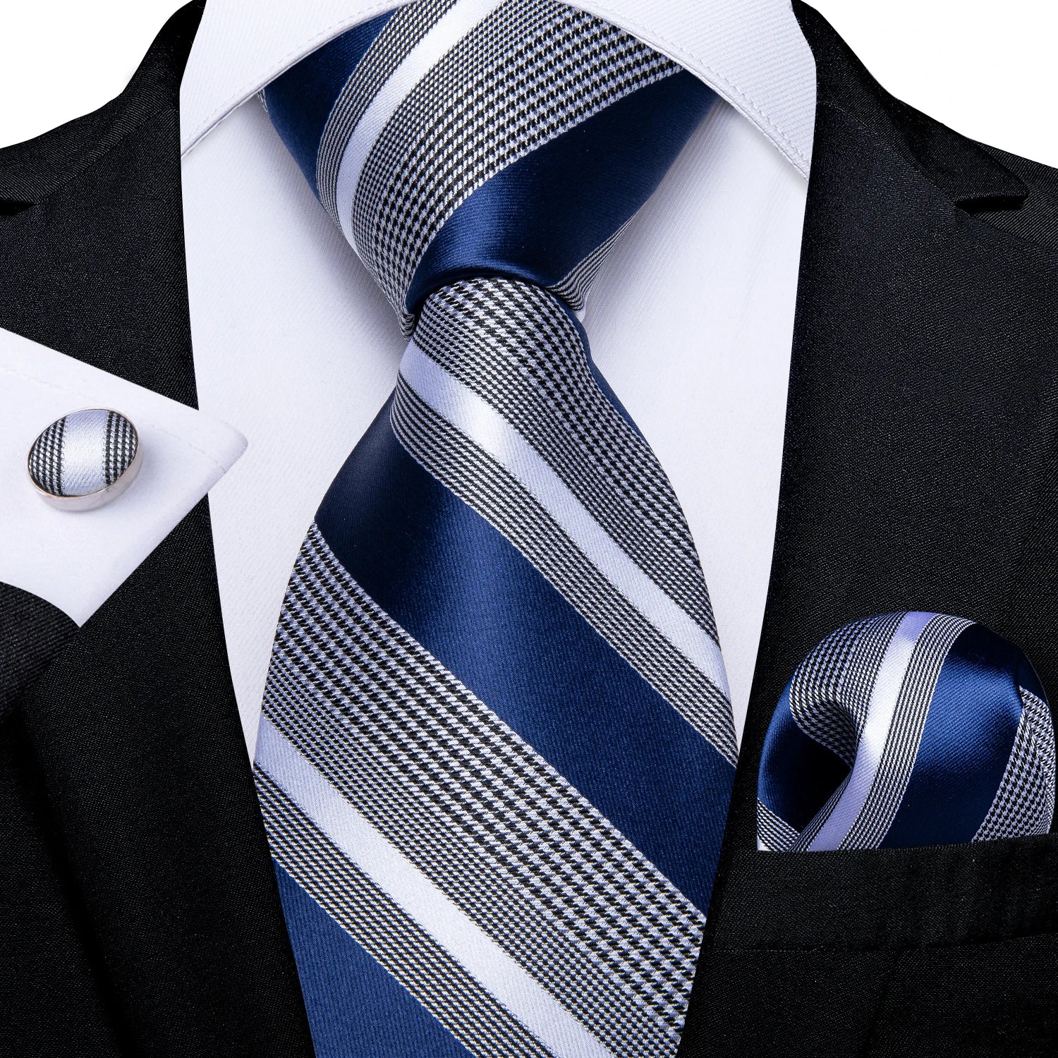 Gravata Masculina de Luxo Listrado 8 cm com Acessórios