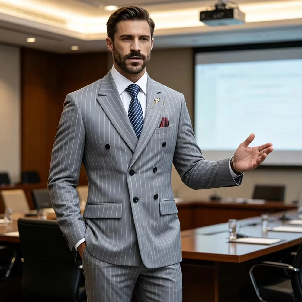Terno Masculino Transpassado Risca de Giz 2 Peças Orvellan