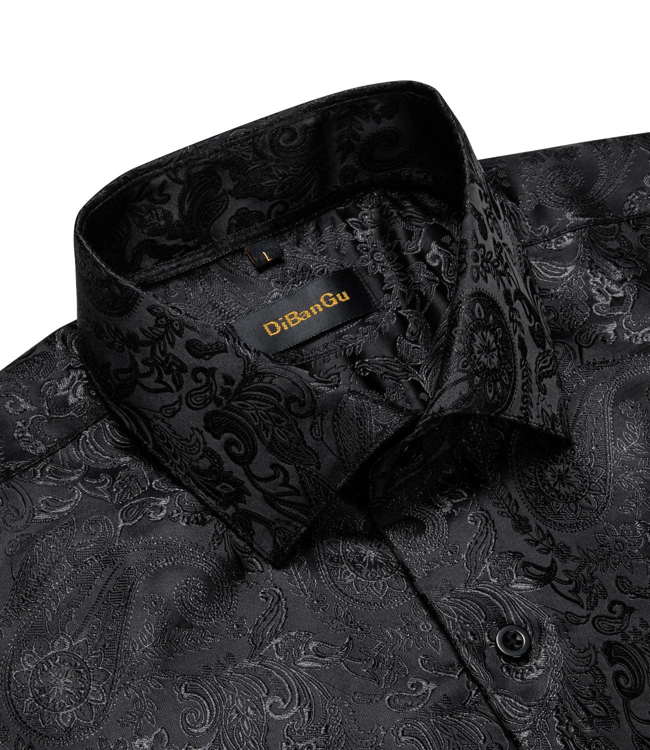 Camisa Social DiBanGu Masculina de Seda com Estampa Paisley