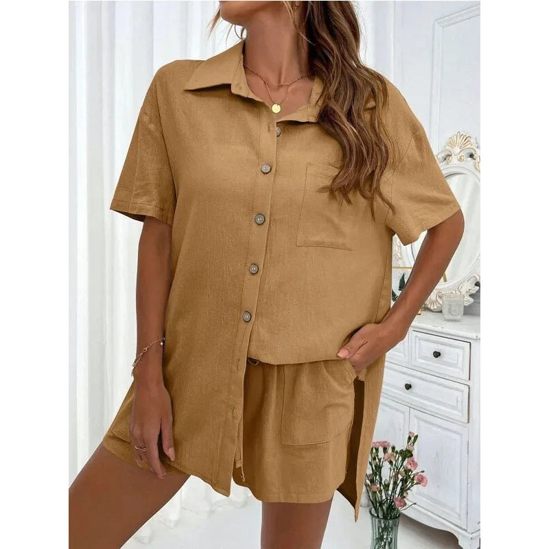 Conjunto Feminino Casual 2 Peças Short e Blusa Comprida