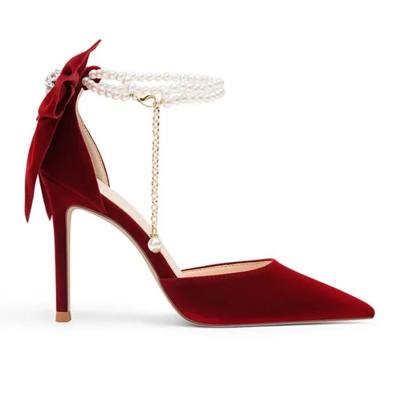 Sapato de Luxo Feminino Salto Alto de Laço