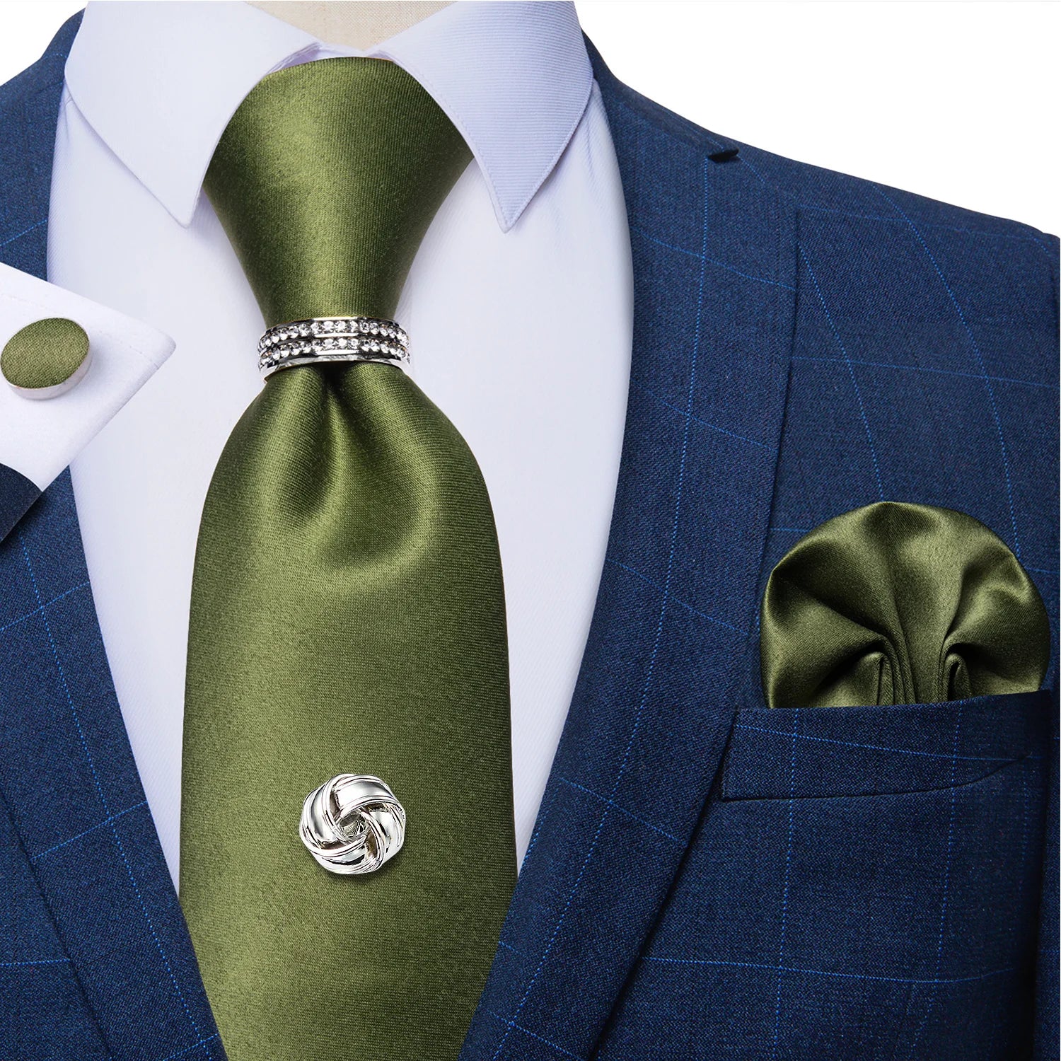 Conjunto de Gravata Masculina de Luxo Verde 8cm
