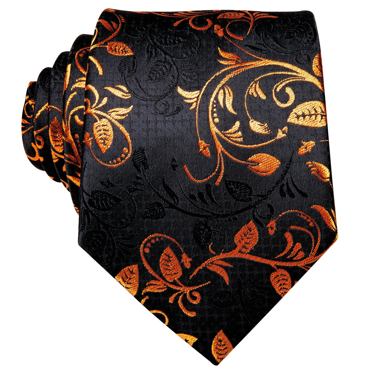 Gravata Masculina Preto Floral com Lenço de Bolso
