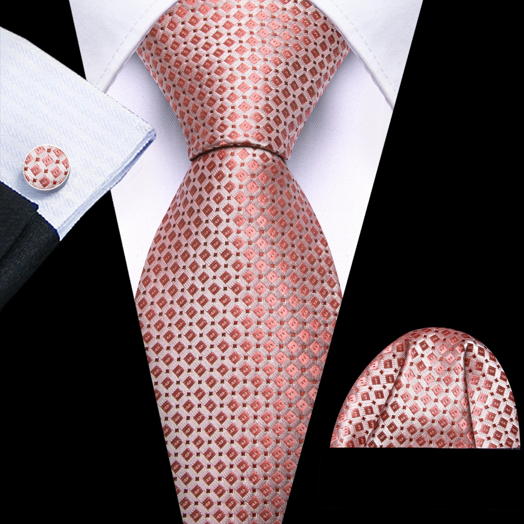 Kit Gravata Masculina Poliéster Estilo Formal com Lenço e Abotoaduras