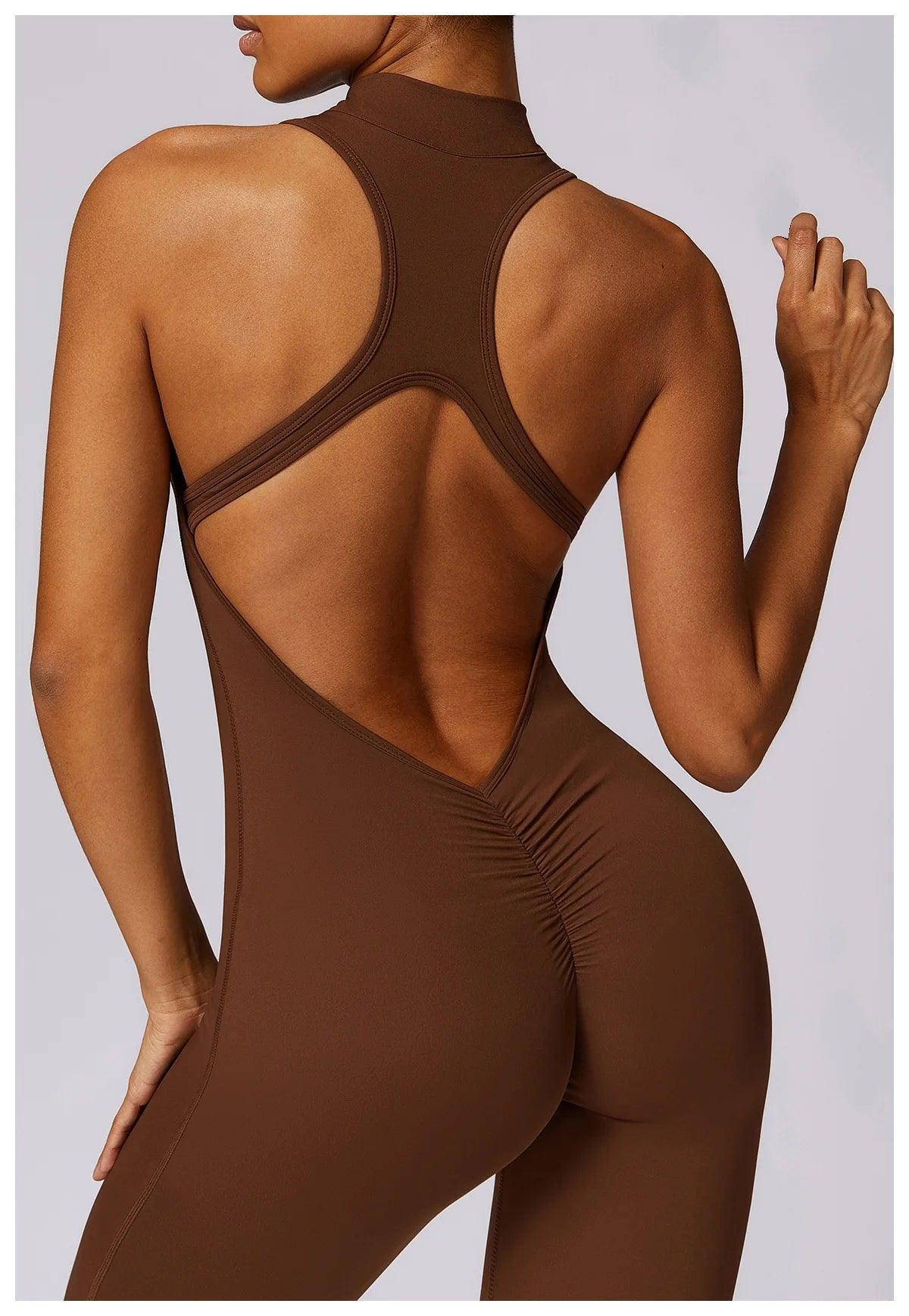 Macacão Feminino Fitness V-Back com Zíper