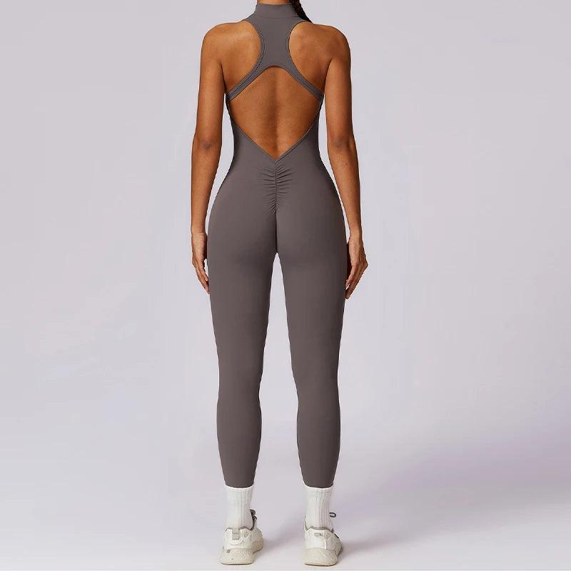 Macacão Feminino Fitness V-Back com Zíper