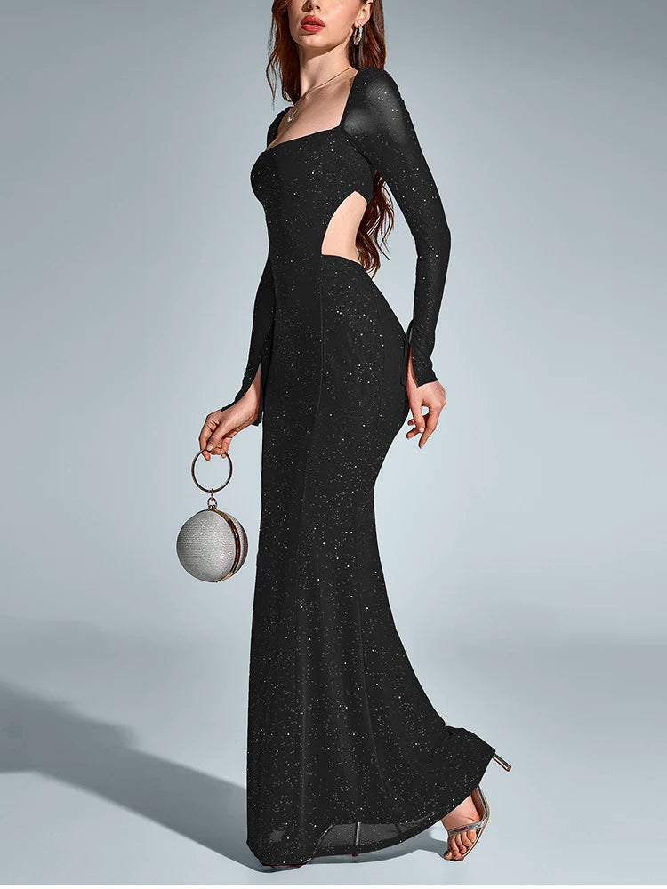 Vestido Longo Manga Comprida com Fenda by Loja Bruna Modas