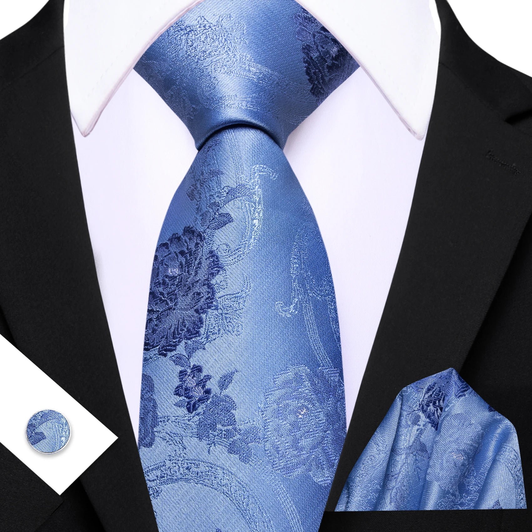 Conjunto de Gravata Masculino Floral Clássico