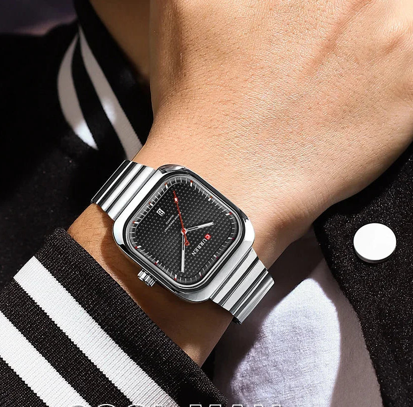 Relógio Masculino Quadrado Minimalista com Pulseira de Aço Inoxidável by Loja Bruna Modas