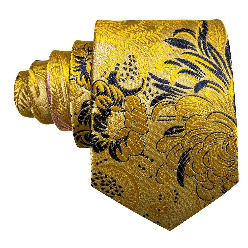 Gravata Masculina Amarelo Floral com Acessórios by Loja Bruna Modas