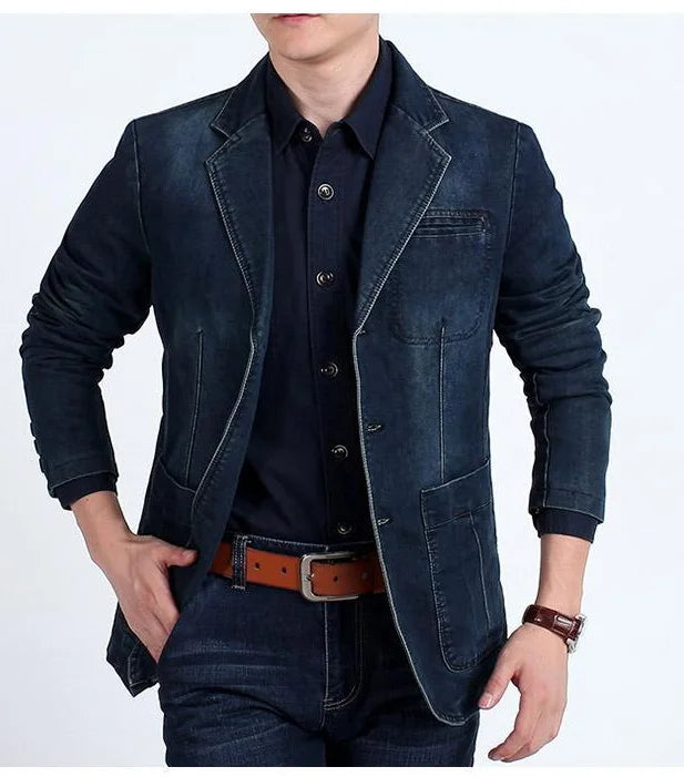 Blazer Jeans Masculino com Três Botões