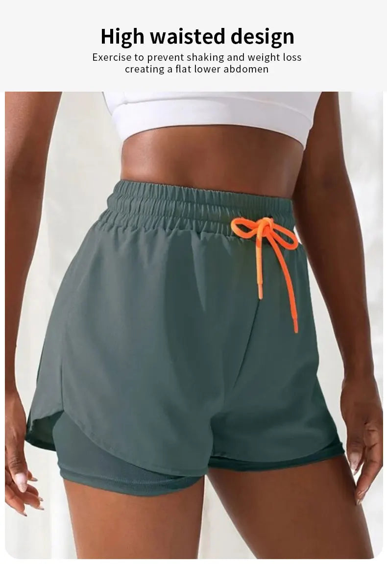 Short Feminino De Yoga De Cintura Alta Com Elástico Para Corrida