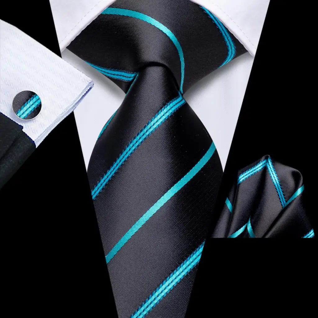Kit de Gravata Masculina de Seda Jacquard com Lenço e Abotoaduras