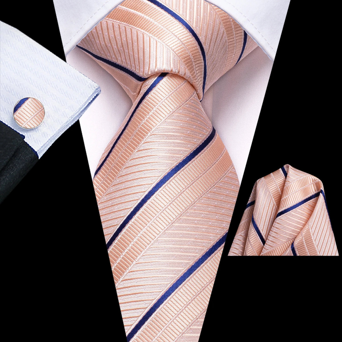 Gravata Masculina Clássica Rosa Listrado com Acessórios by Loja Bruna Modas