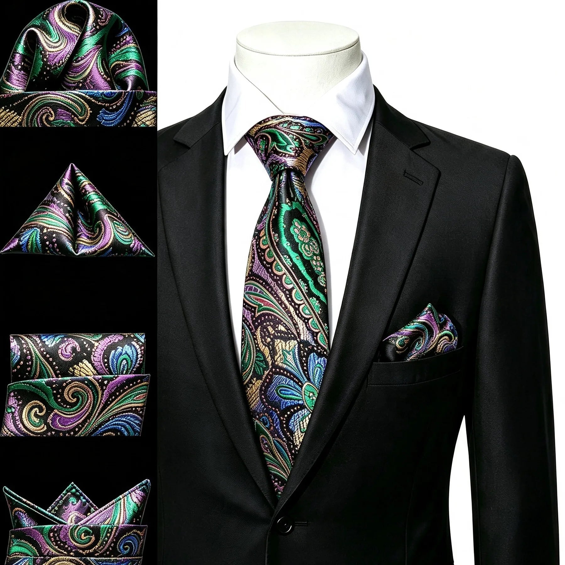 Gravata Masculina Vintage com Estampa Floral Paisley com Lenço