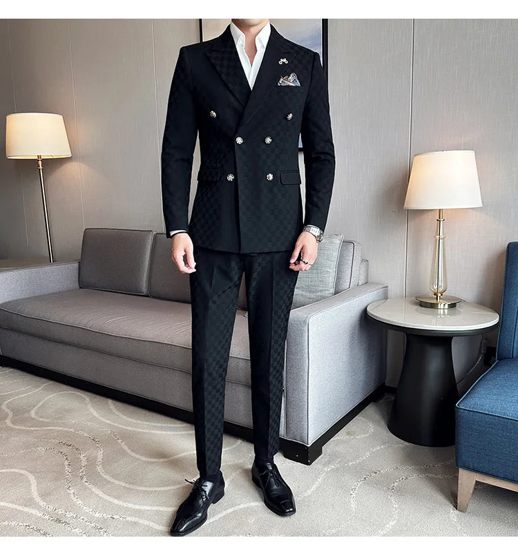 Terno Masculino Xadrez 2 Peças Abotoamento Duplo Elegante