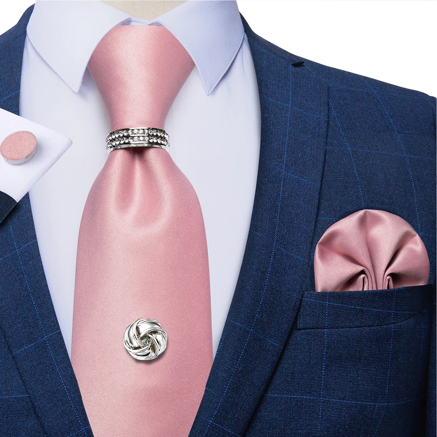 Conjunto de Gravata Masculina de Luxo Rosa 8cm