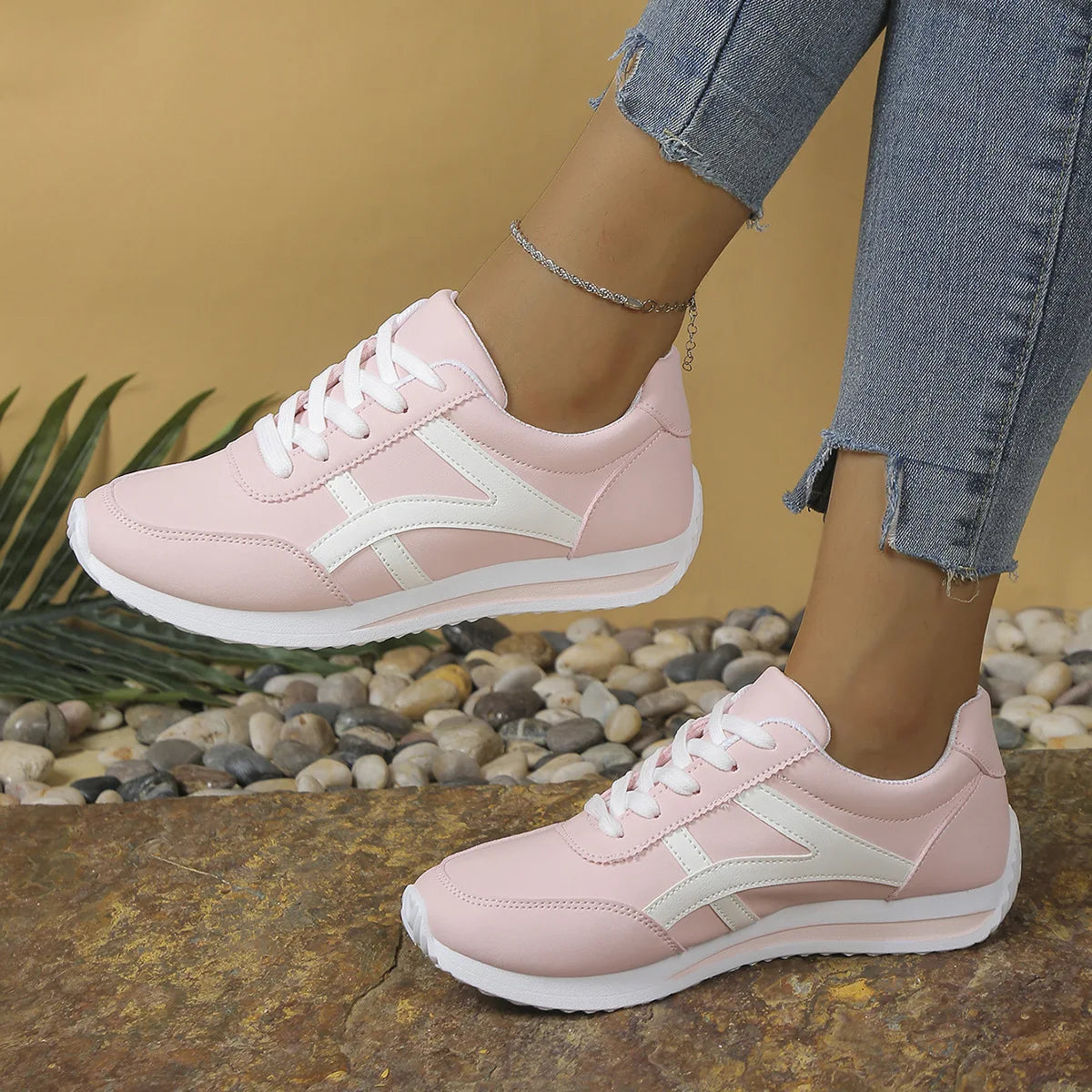 Tênis Feminino Casual de Couro PU Antiderrapante