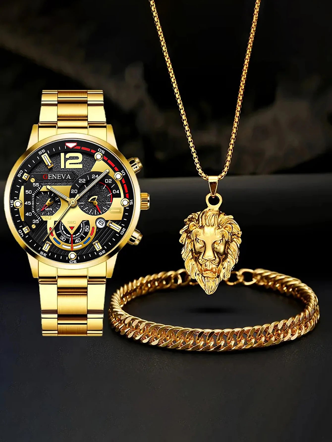 Kit de Presente Masculino com Relógio e Pulseira Leão de Judá