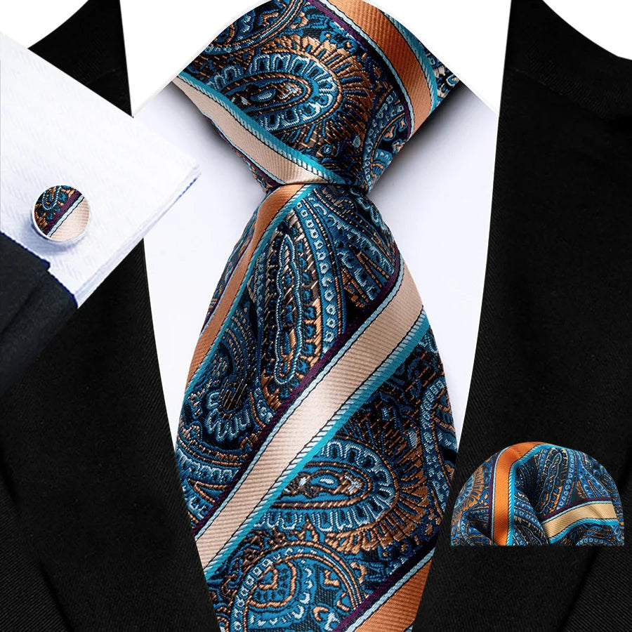 Gravata Masculina de Luxo com Estampa Paisley com Acessórios