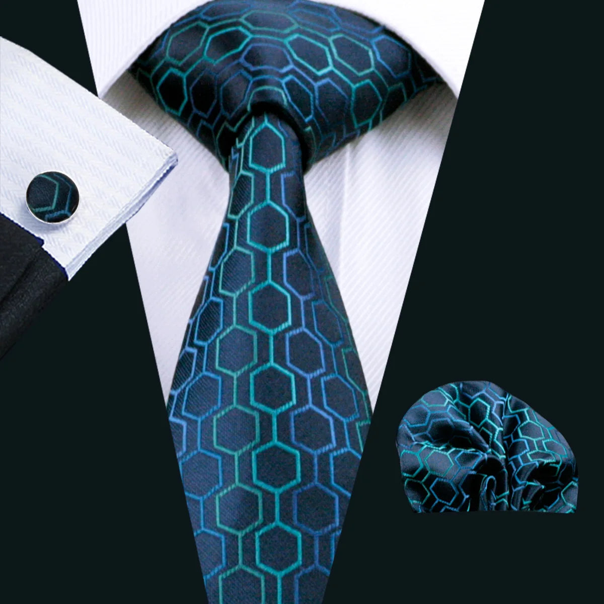 Gravata Masculina Poliéster Estampa Geométrica com Acessórios by Loja Bruna Modas