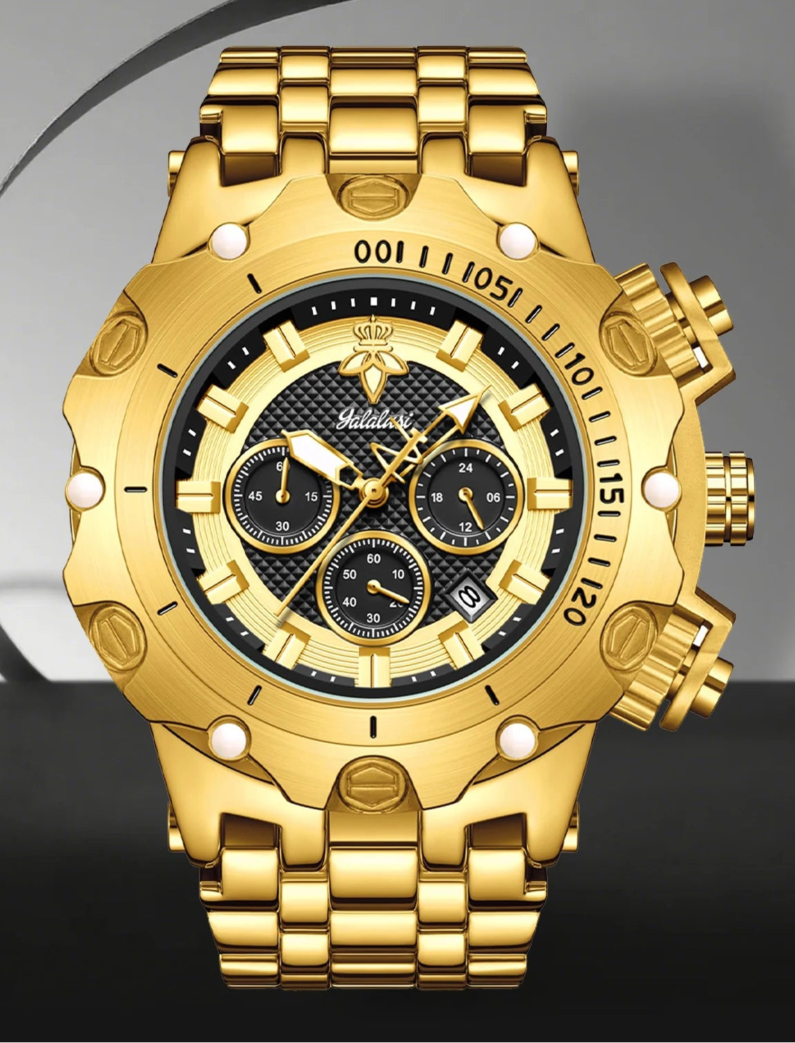 Relógio Masculino de Quartzo YaLaLuSi Golden Luxury by Loja Bruna Modas