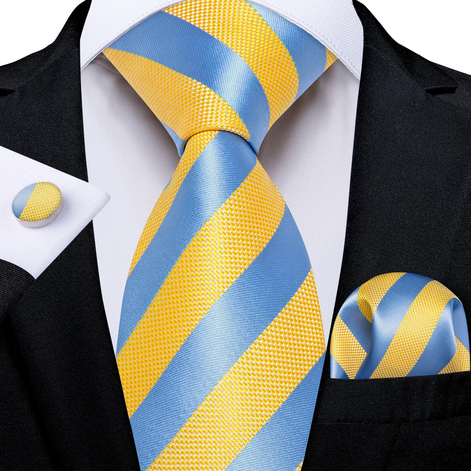 Conjunto Gravata Masculina Listrada Poliéster com Lenço e Abotoaduras