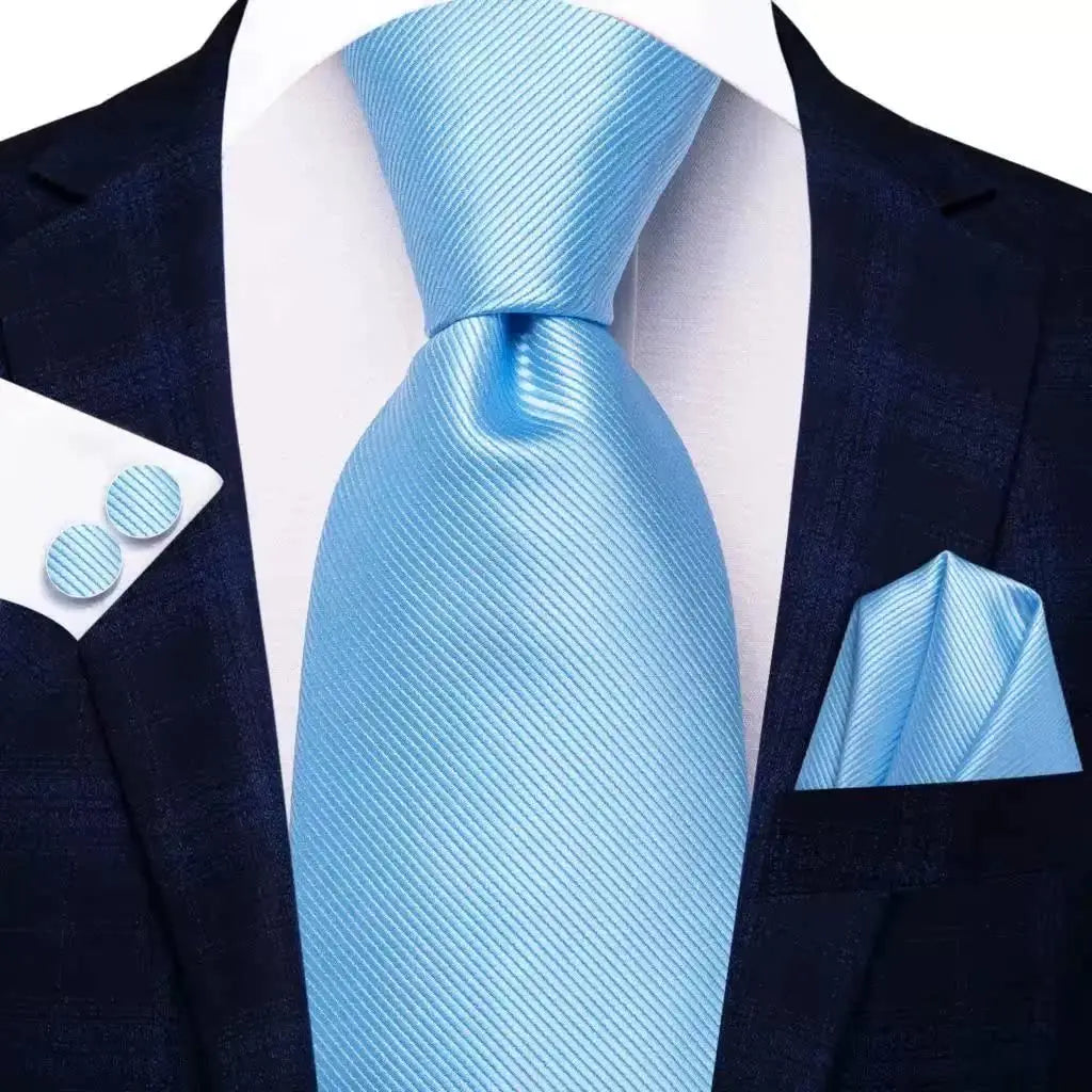 Kit de Gravata Masculina de Luxo Azul com Lenço de Bolso