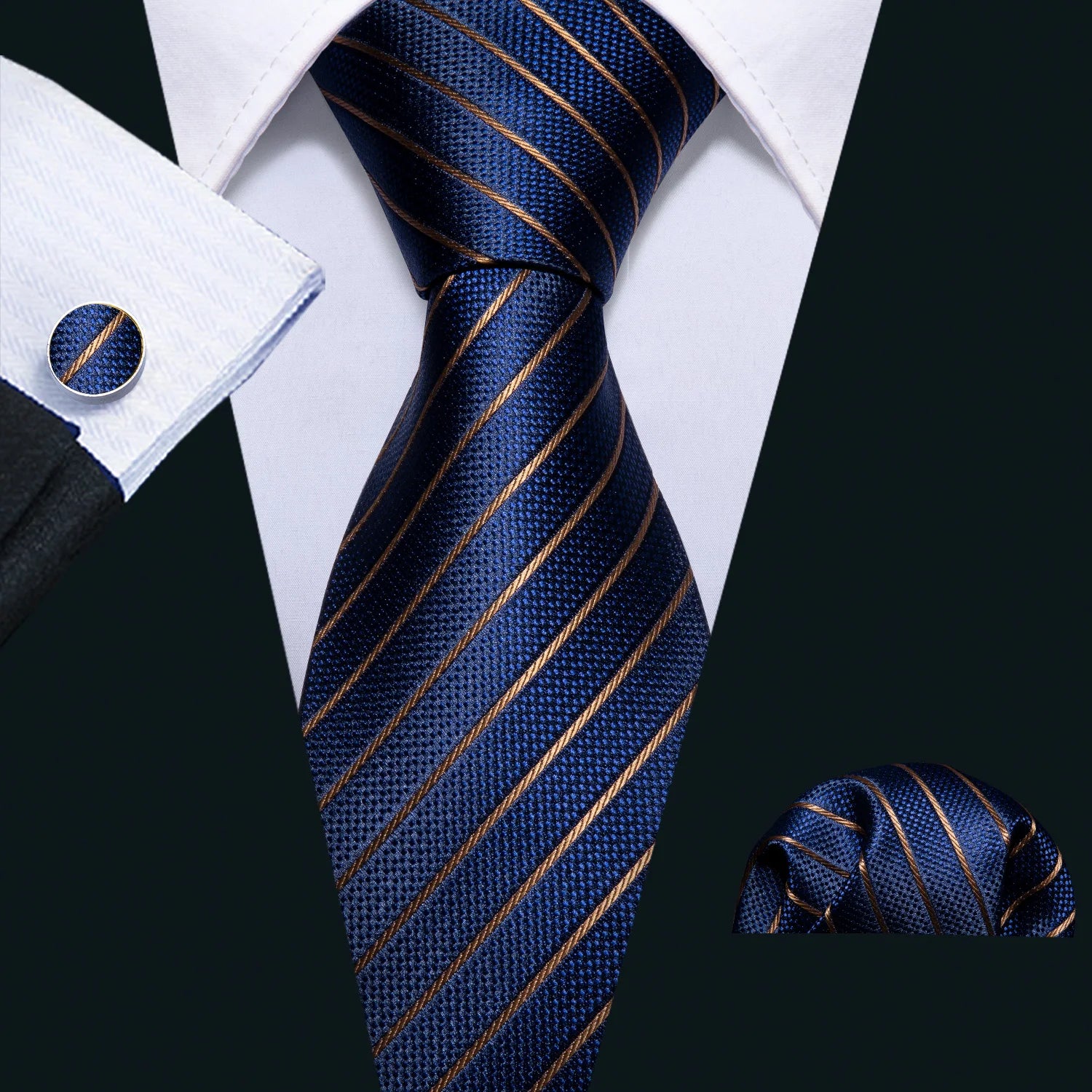 Gravata Masculina Azul Marinho Listrado com Acessórios