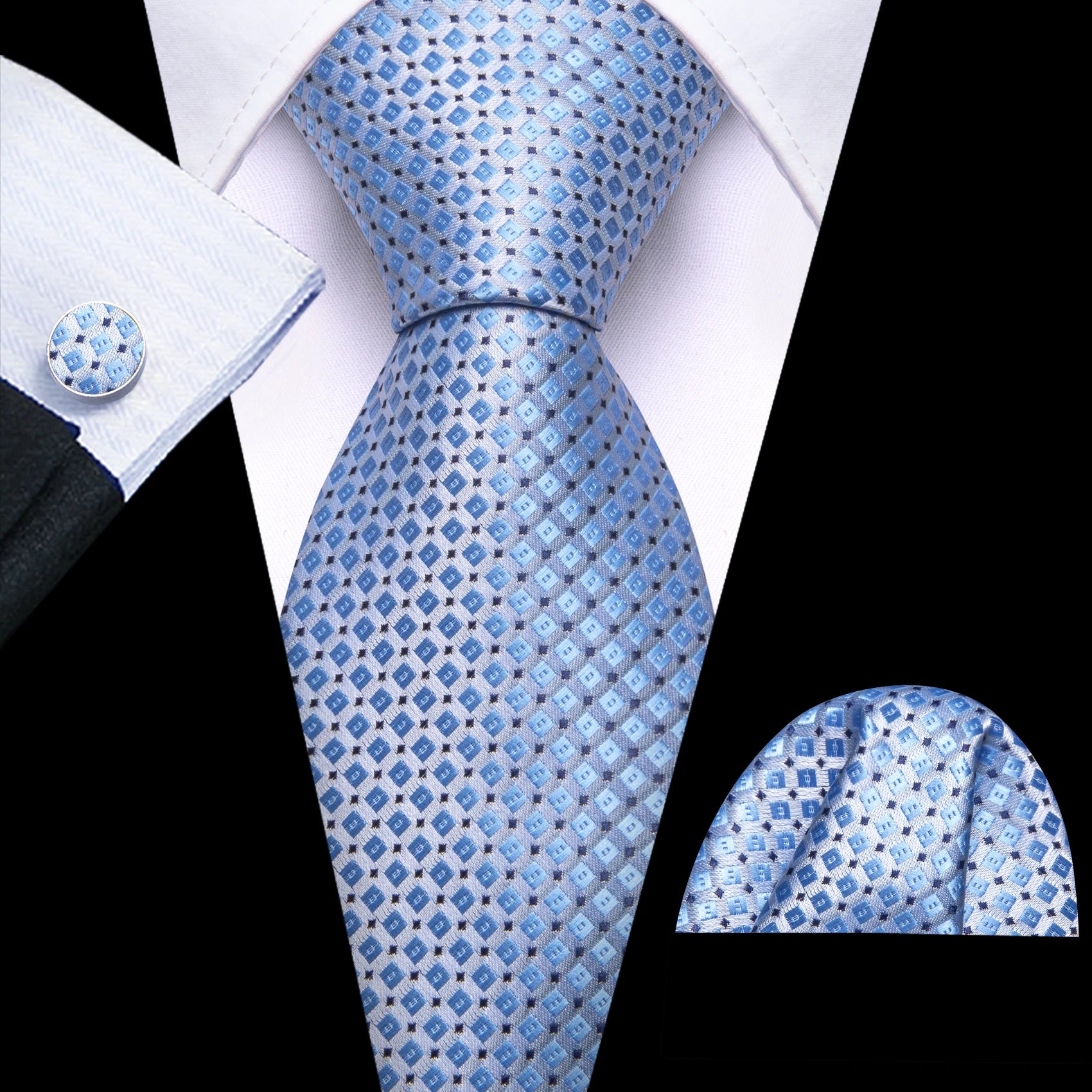 Kit Gravata Masculina Poliéster Estilo Formal com Lenço e Abotoaduras