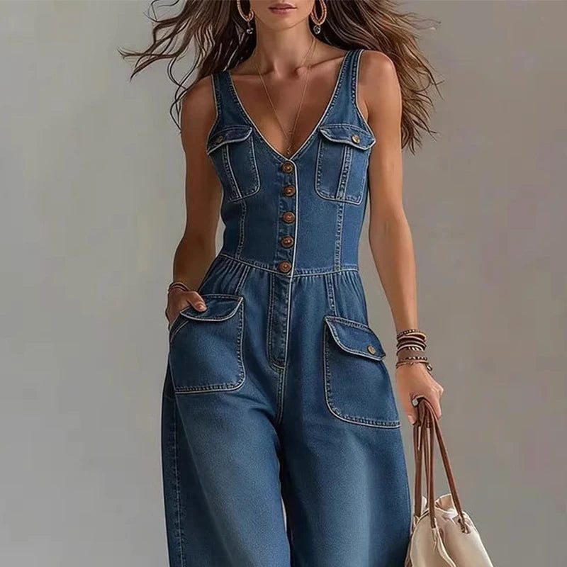 Macacão Jeans Feminino Casual com Suspensório