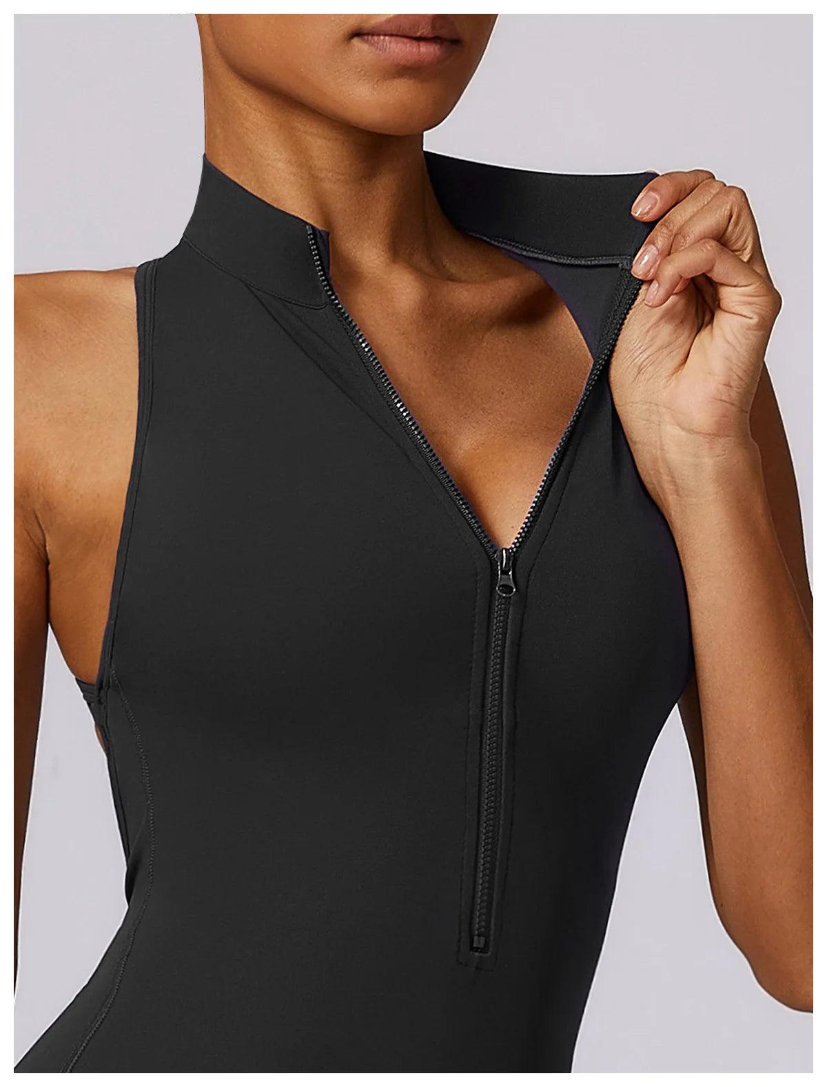 Macacão Feminino Fitness V-Back com Zíper