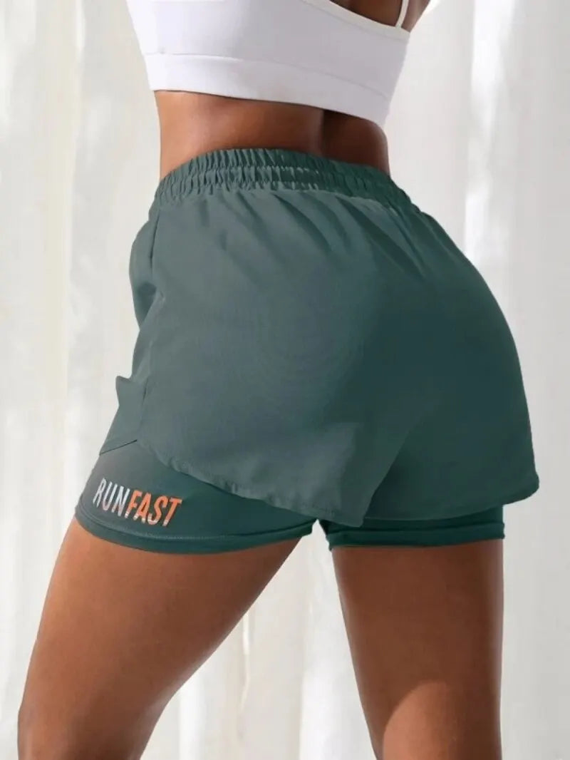 Short Feminino De Yoga De Cintura Alta Com Elástico Para Corrida
