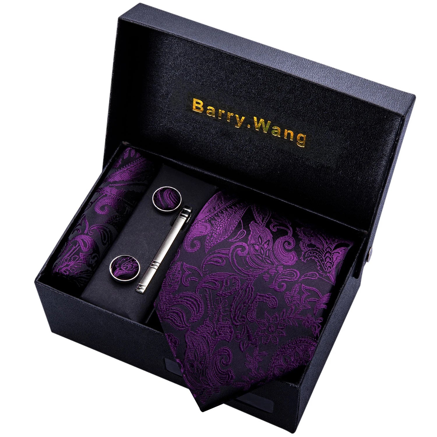 Conjunto Gravata Masculina Social Moderna com Lenço e Abotoaduras