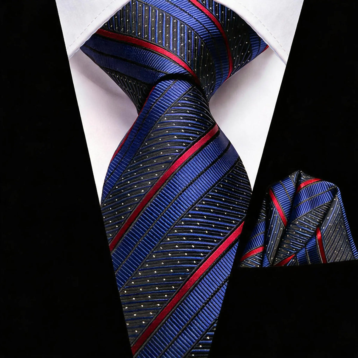 Gravata Masculina Clássica Listrada com Lenço de Bolso