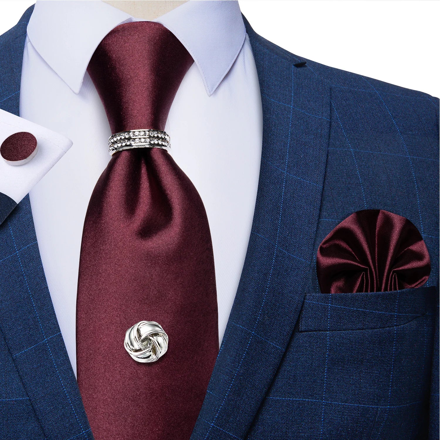 Conjunto de Gravata Masculina de Luxo Vermelho 8cm