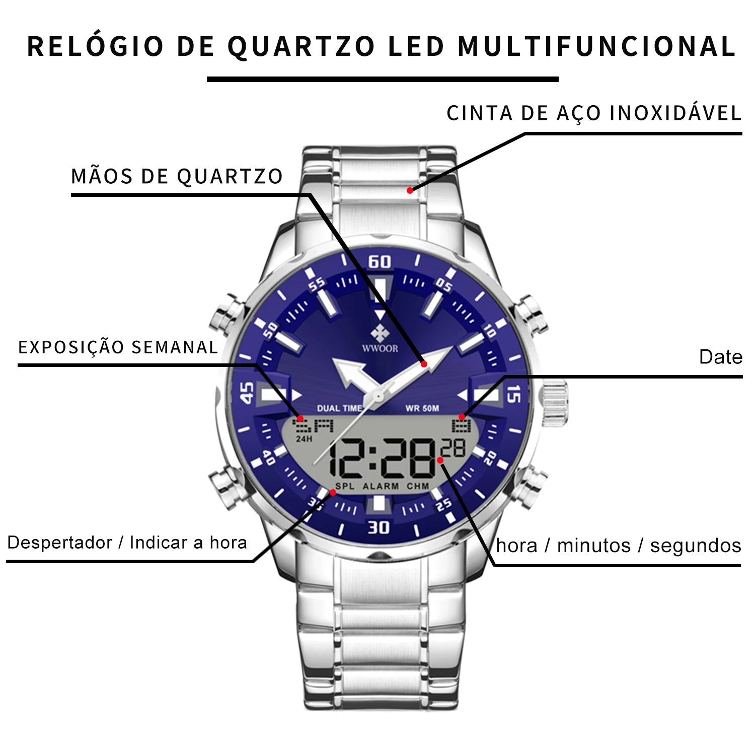 Relógio de Pulso Masculino Quartzo de Luxo XAction by Loja Bruna Modas