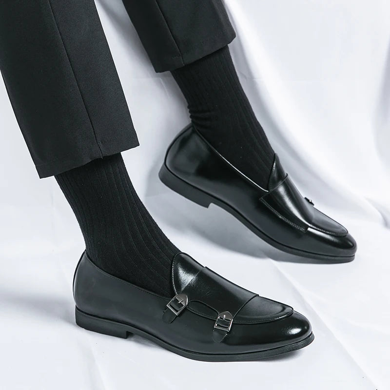 Sapato Masculino de Couro PU Estilo Monge