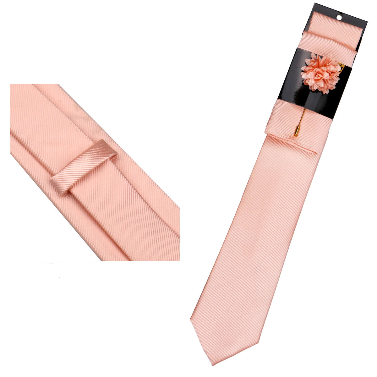 Gravata Masculina Lisa Poliéster com Broche e Lenço de Bolso