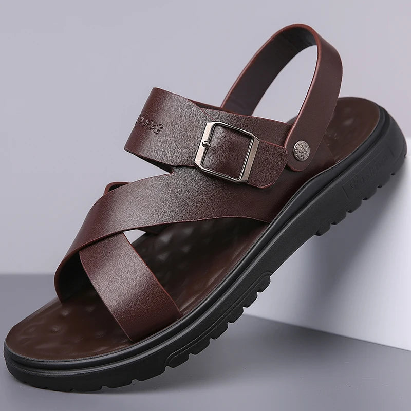 Sandália Masculina de Couro PU Pariesiense