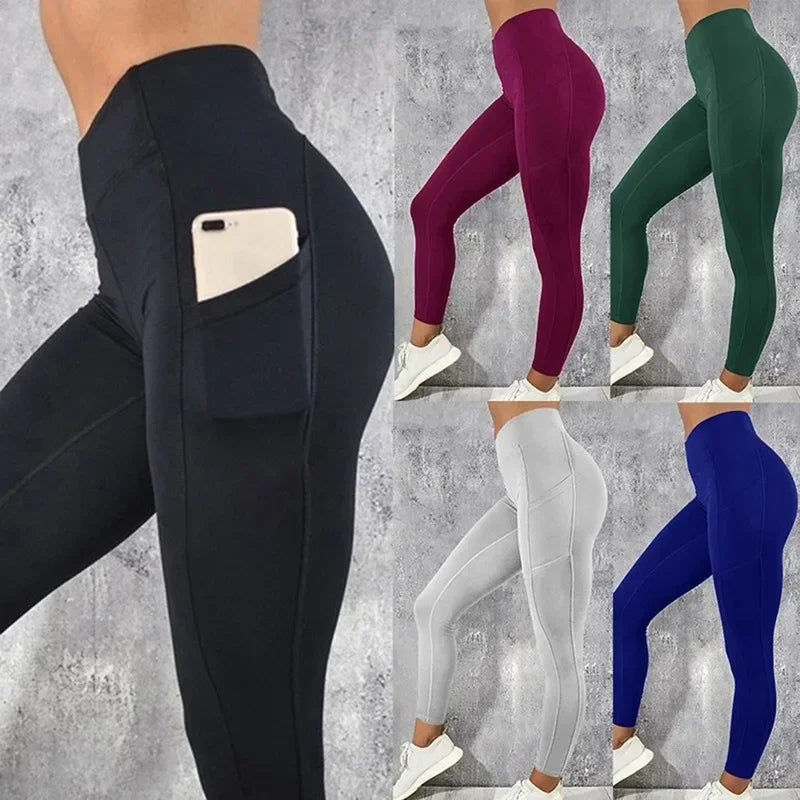 Calça Esportiva Feminina de Leggings Cintura Alta Com Bolso