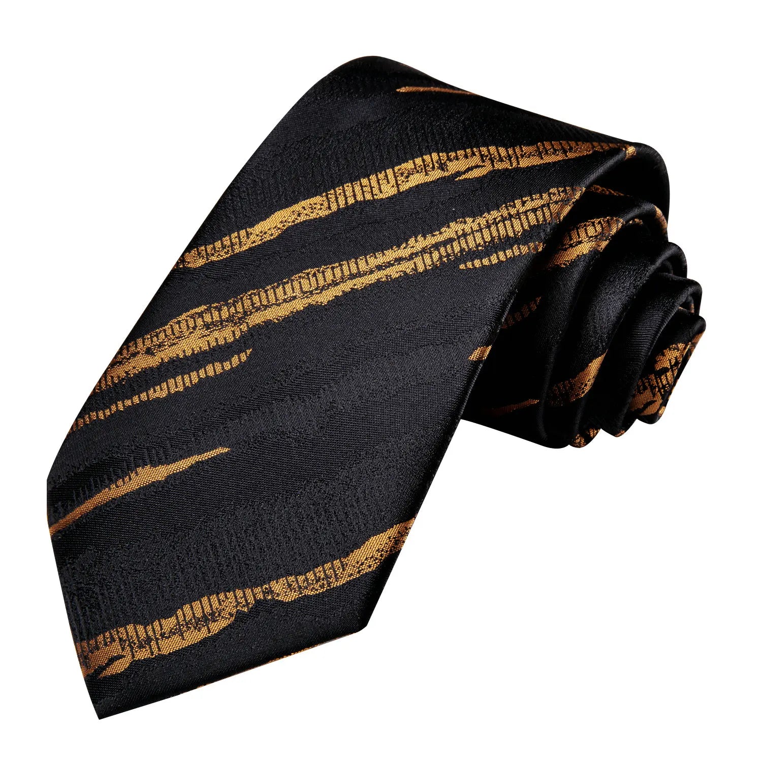 Gravata Masculina de Poliéster Preto Listrado com Lenço de Bolso