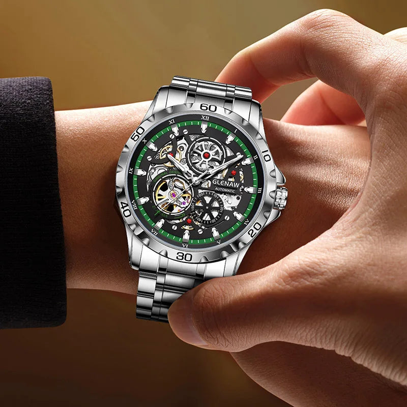 Relógio Masculino de Luxo Automático Steampunk Skeleton