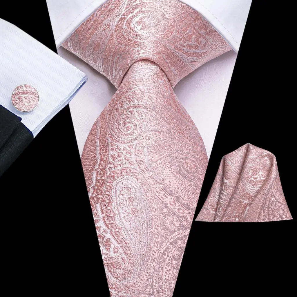 Kit de Gravata Masculina de Seda Jacquard com Lenço e Abotoaduras