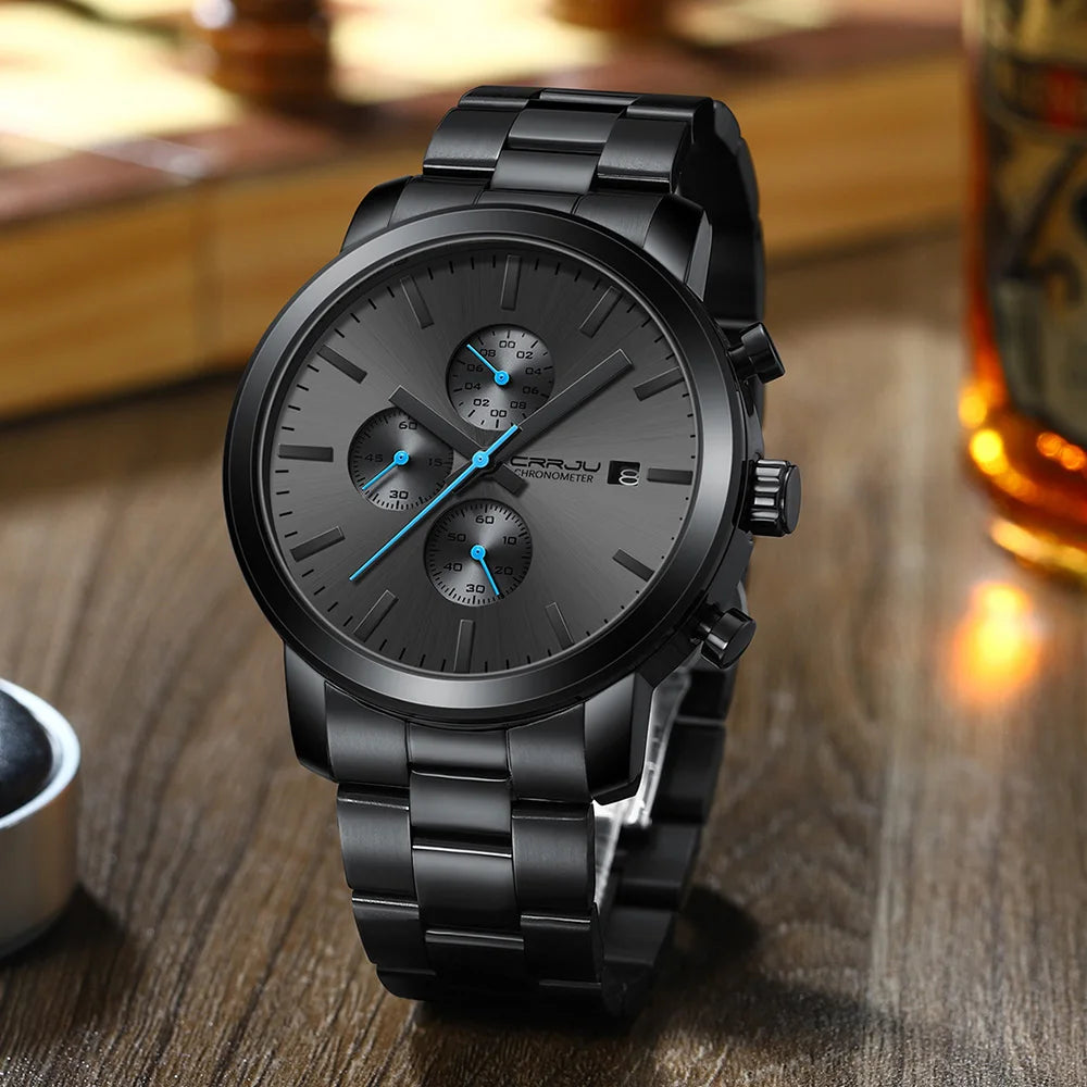 Relógio Masculino de Luxo em Aço Inoxidável Preto