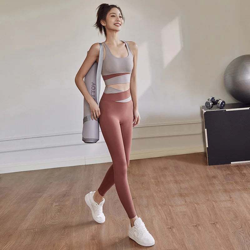 Conjunto De Yoga Feminino Calça Leggings e Top Para Fitness