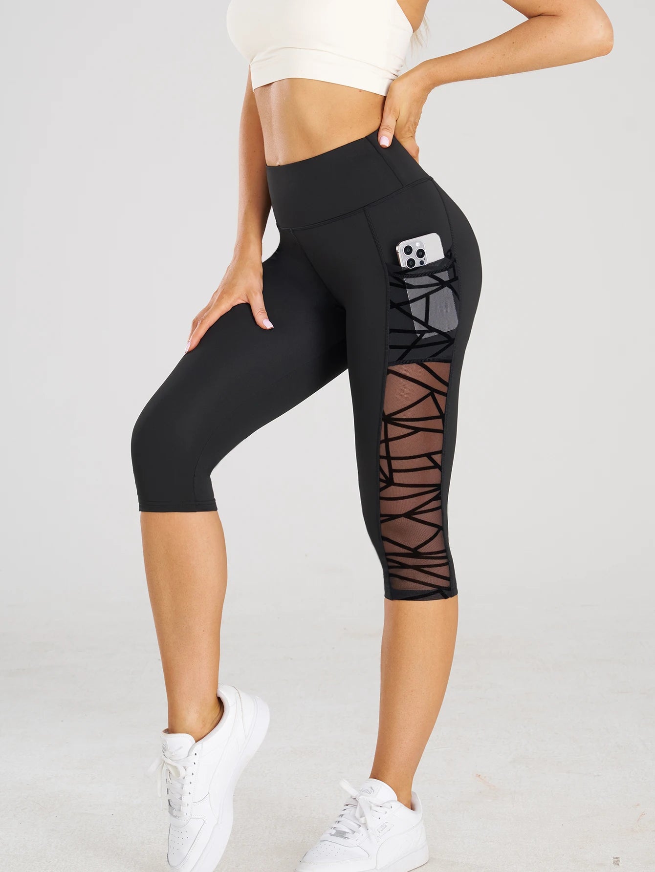 Calça Feminina de Leggings Cintura Alta Com Bolsos